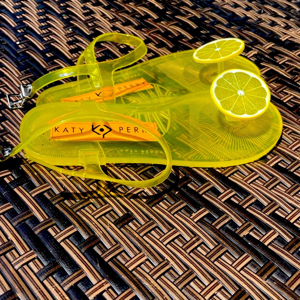 yellow katy perry sandals, size 6.